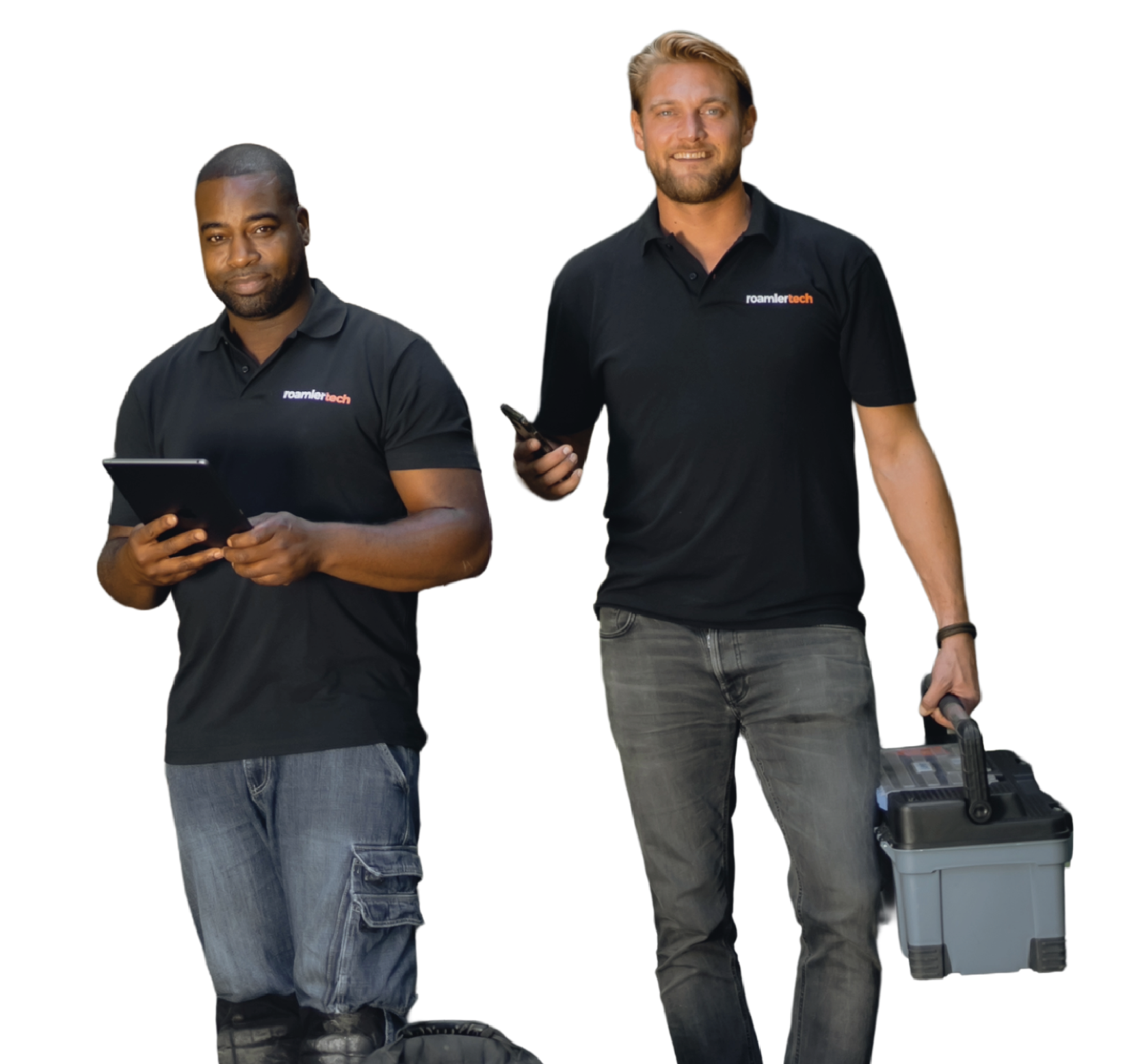 Two certified Roamler Tech technicians ready for a job